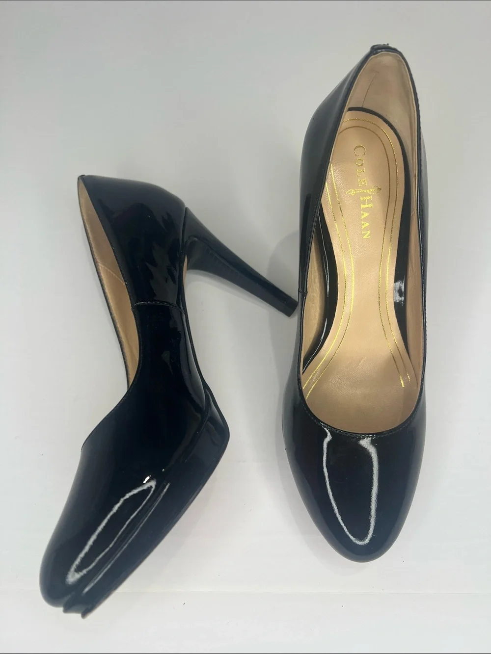 Cole Haan Black Patent Leather Round-Toe Pumps